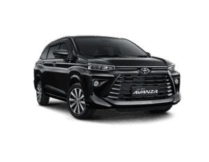 Toyota Avanza hitam tampak depan untuk layanan rental mobil Bandung dengan driver profesional