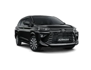 Toyota Avanza hitam tampak depan untuk layanan rental mobil Bandung dengan driver profesional