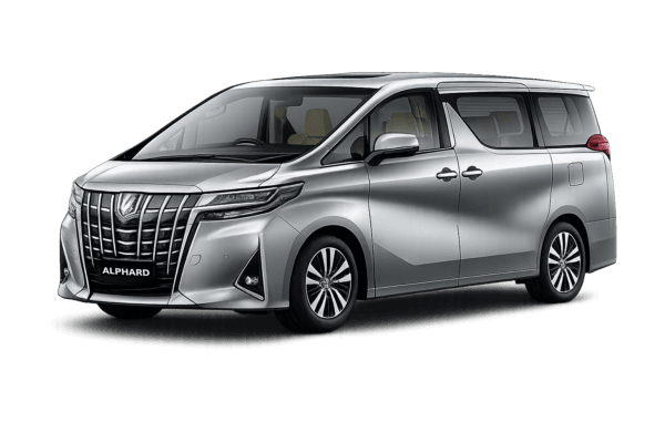 Toyota Alphard abu-abu tampak samping untuk layanan sewa mobil premium Bandung dengan driver profesional