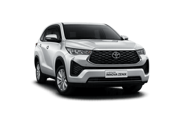 Toyota Innova Zenix type G putih tampak depan untuk layanan sewa mobil Bandung dengan driver profesional