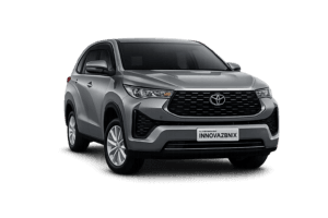 Toyota Innova Zenix Type Q abu-abu tampak depan untuk layanan sewa mobil Bandung dengan driver profesional