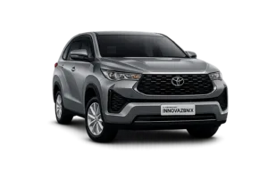 Toyota Innova Zenix Type Q abu-abu tampak depan untuk layanan sewa mobil Bandung dengan driver profesional